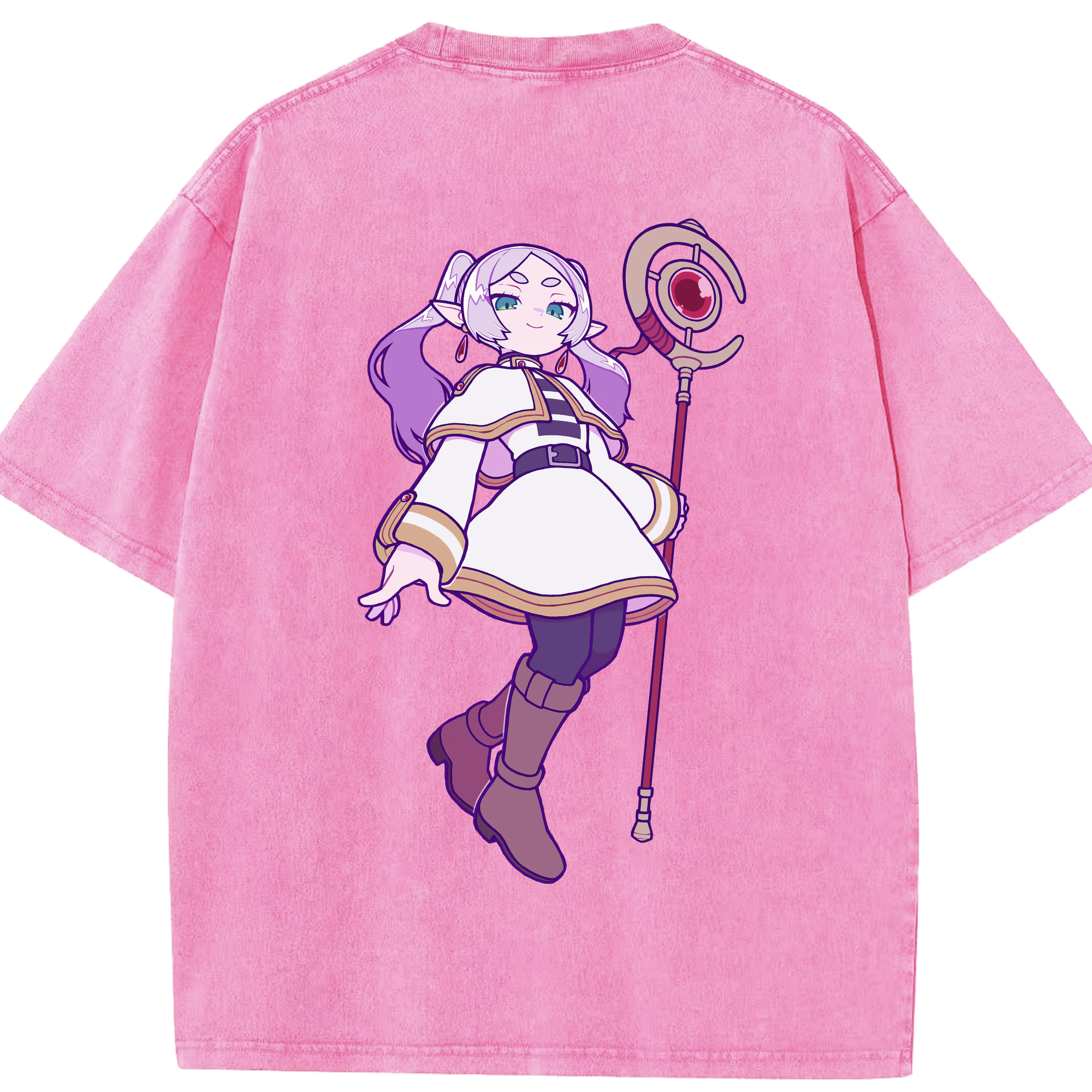 （画像用） 葬送のフリーレン Frieren 綿100% ヴィンテージ風 半袖Tシャツ（背面プリント）